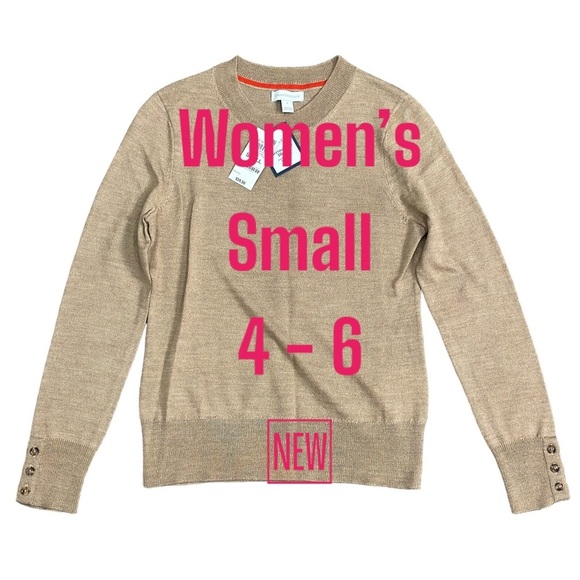 Womens Charter Club Small 4 - 6 Sweater Crewneck Tan Long Sleeve Merino Wool NWT - Picture 2 of 8
